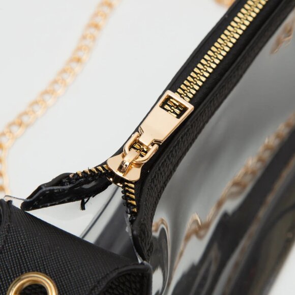 RED Clear Satchel Bag with Chain Strap Transparent Purse with Gold Hardware - Picture 4 of 8